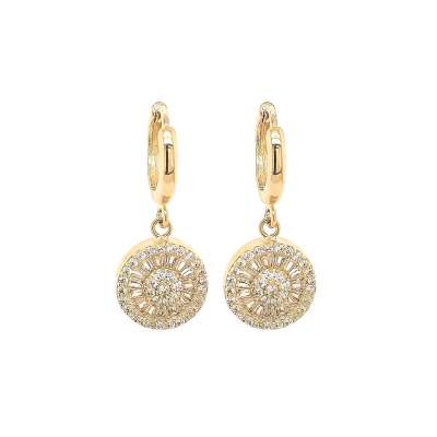 14 Ayar Altın Baget Taşlı Trapez Küpe - ENGİNGOLD MİH