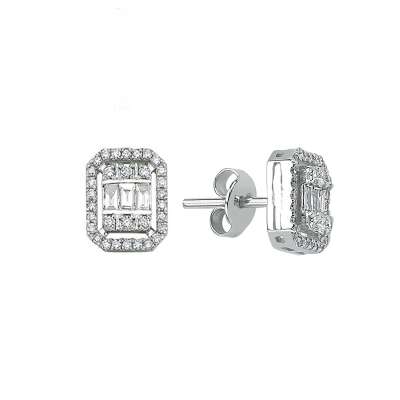 14 Ayar Altın Baget Taşlı Vidalı Küpe - ENGİNGOLD SRD