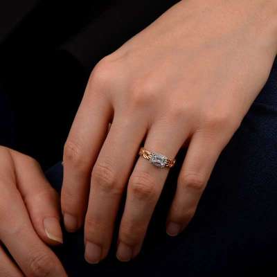 14 Ayar Altın Baget Taşlı Yüzük - 3