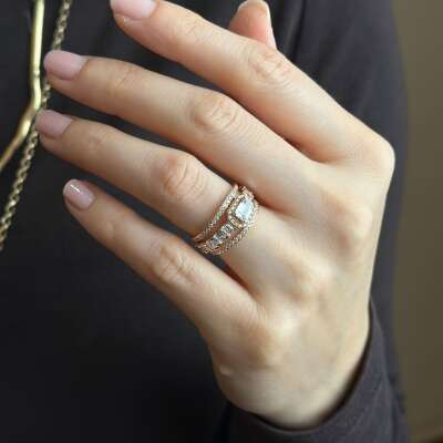 14 Ayar Altın Baget Yarımtur Yüzük - 2