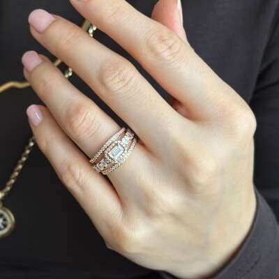 14 Ayar Altın Baget Yarımtur Yüzük - 4