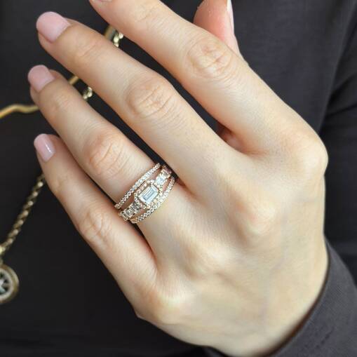 14 Ayar Altın Baget Yarımtur Yüzük - 4