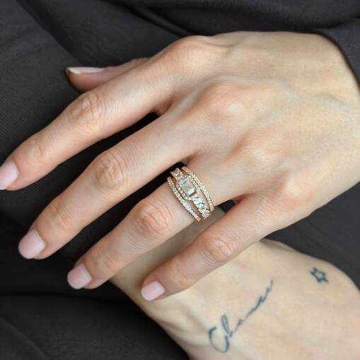 14 Ayar Altın Baget Yarımtur Yüzük - 1