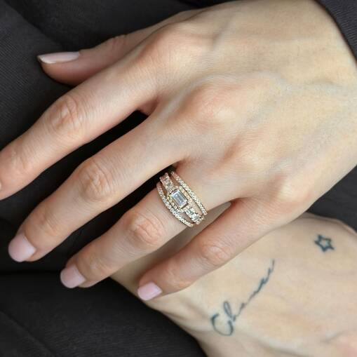 14 Ayar Altın Baget Yarımtur Yüzük - 3