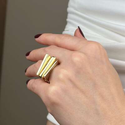 14 Ayar Altın Baget Yüzük – 3 Sütunlu Regold Tasarım - 2