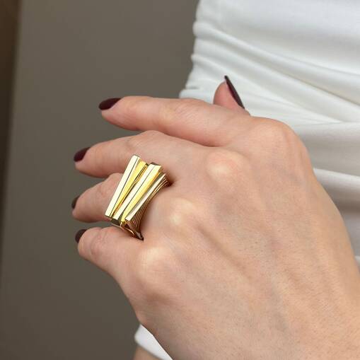 14 Ayar Altın Baget Yüzük – 3 Sütunlu Regold Tasarım - 2