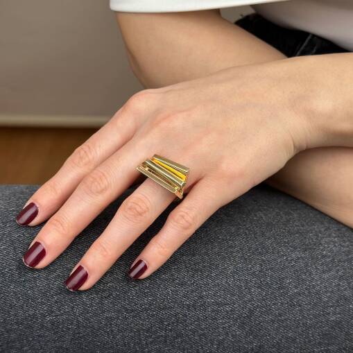 14 Ayar Altın Baget Yüzük – 3 Sütunlu Regold Tasarım - 3