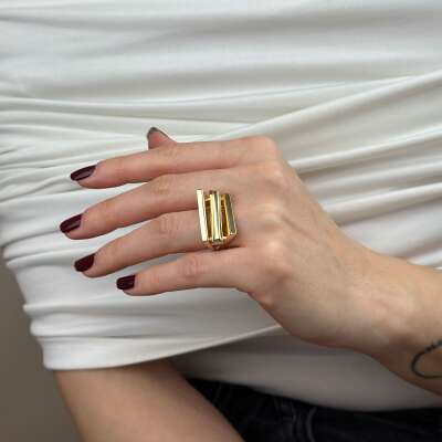 14 Ayar Altın Baget Yüzük – 3 Sütunlu Regold Tasarım - 4