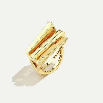 14 Ayar Altın Baget Yüzük – 3 Sütunlu Regold Tasarım - ENGİNGOLD RGL