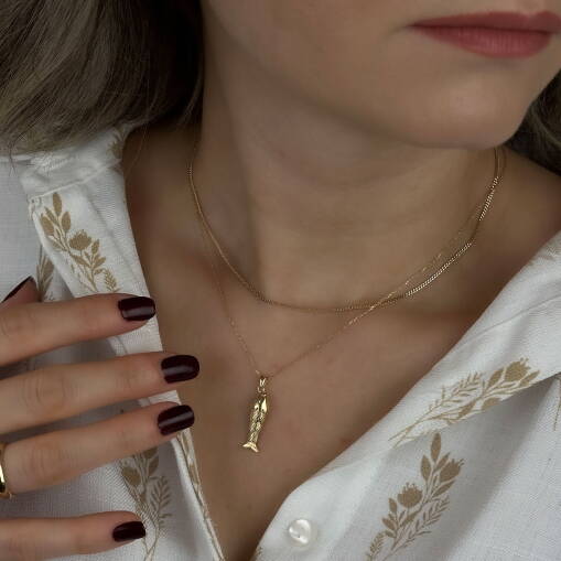 14 Ayar Altın Balık Kolye – Sallantılı Zarif Tasarım - 3