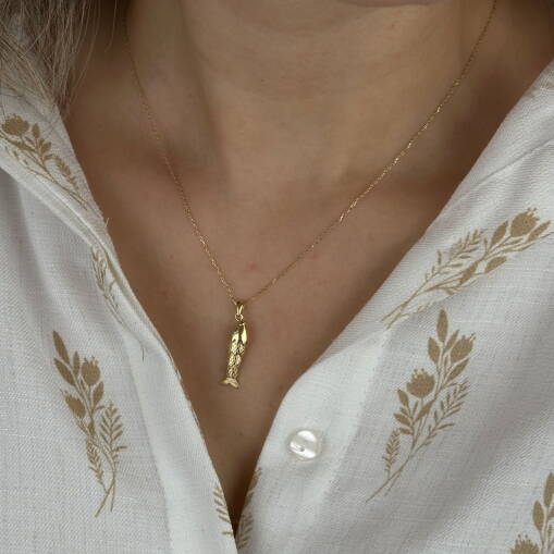 14 Ayar Altın Balık Kolye – Sallantılı Zarif Tasarım - 1