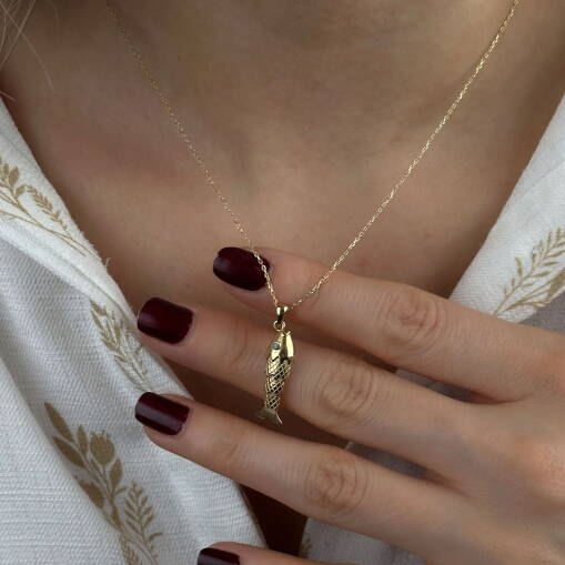 14 Ayar Altın Balık Kolye – Sallantılı Zarif Tasarım - 4