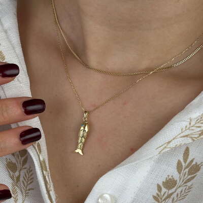 14 Ayar Altın Balık Kolye – Sallantılı Zarif Tasarım - 5