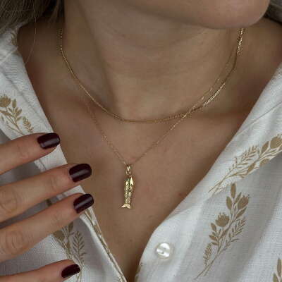 14 Ayar Altın Balık Kolye – Sallantılı Zarif Tasarım - 2