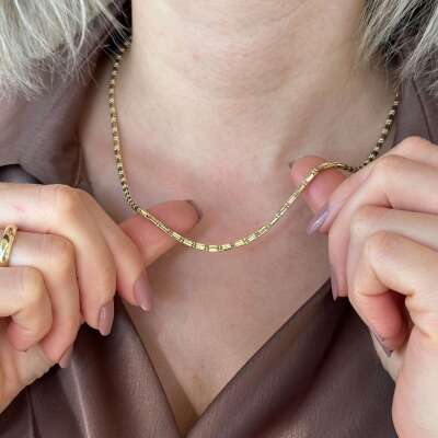 14 Ayar Altın Bar Line Zincir Kolye - 2