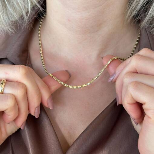 14 Ayar Altın Bar Line Zincir Kolye - 2