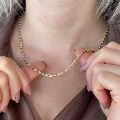 14 Ayar Altın Bar Line Zincir Kolye - ENGİNGOLD GAB