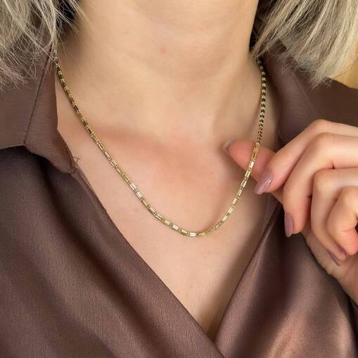 14 Ayar Altın Bar Line Zincir Kolye - 3