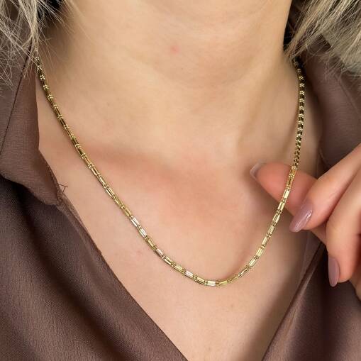 14 Ayar Altın Bar Line Zincir Kolye - 4