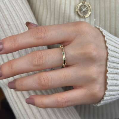 14 Ayar Altın Bar Taşlı Eklem Yüzük - 5