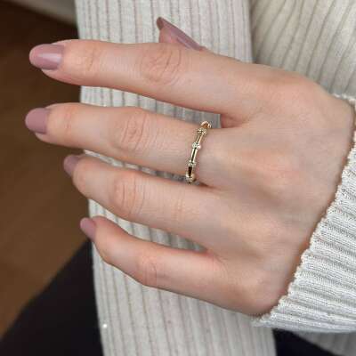 14 Ayar Altın Bar Taşlı Eklem Yüzük - ENGİNGOLD RZG