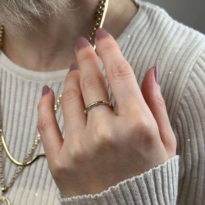 14 Ayar Altın Bar Taşlı Eklem Yüzük - 3