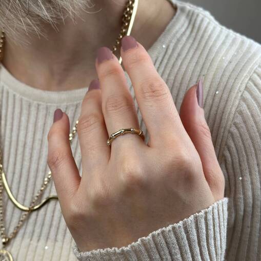 14 Ayar Altın Bar Taşlı Eklem Yüzük - 3