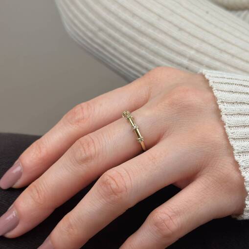 14 Ayar Altın Bar Taşlı Eklem Yüzük - 4