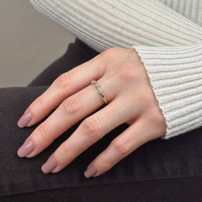 14 Ayar Altın Bar Taşlı Eklem Yüzük - 2