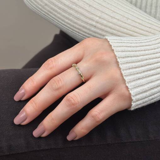 14 Ayar Altın Bar Taşlı Eklem Yüzük - 2