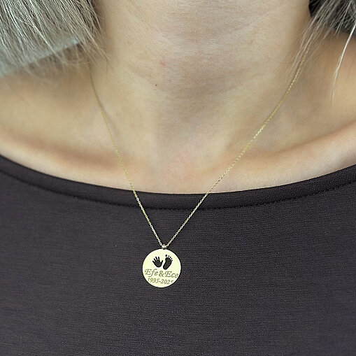 14 Ayar Altın Bebek El Ayak İzi Kolye - 5