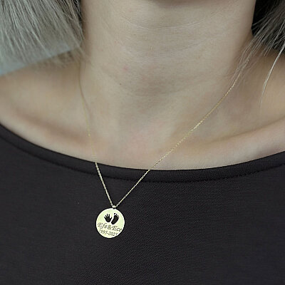 14 Ayar Altın Bebek El Ayak İzi Kolye - 4