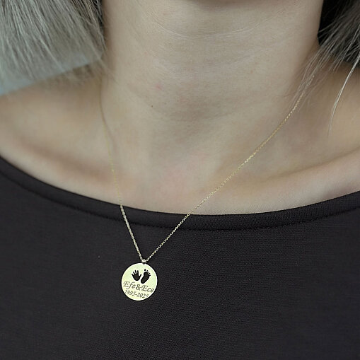 14 Ayar Altın Bebek El Ayak İzi Kolye - 4