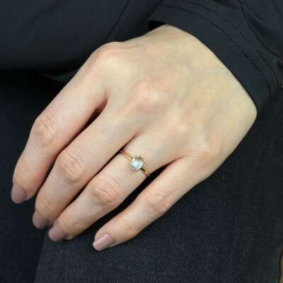 14 Ayar Altın Beyaz Oval Taşlı Yüzük – Şık ve Zarif Model - 3