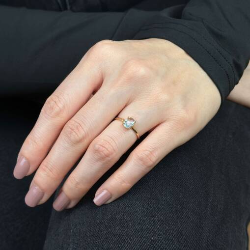 14 Ayar Altın Beyaz Oval Taşlı Yüzük – Şık ve Zarif Model - 1