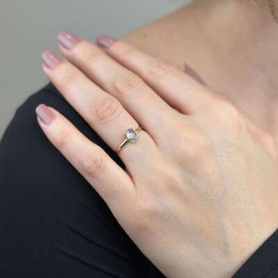 14 Ayar Altın Beyaz Oval Taşlı Yüzük – Şık ve Zarif Model - 2