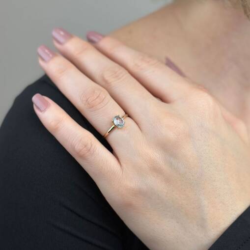 14 Ayar Altın Beyaz Oval Taşlı Yüzük – Şık ve Zarif Model - 2