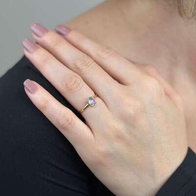 14 Ayar Altın Beyaz Oval Taşlı Yüzük – Şık ve Zarif Model - 4