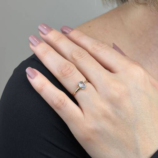 14 Ayar Altın Beyaz Oval Taşlı Yüzük – Şık ve Zarif Model - 5