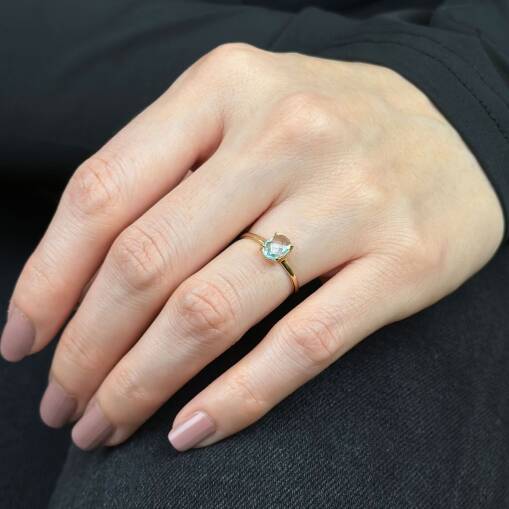 14 Ayar Altın Beyaz Oval Taşlı Yüzük – Şık ve Zarif Model - 6