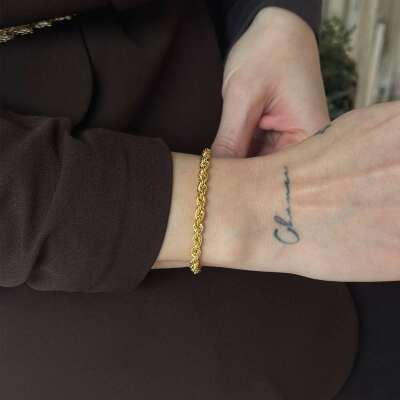 Şık 14 Ayar Altın Burgu Zincir Bileklik - 3