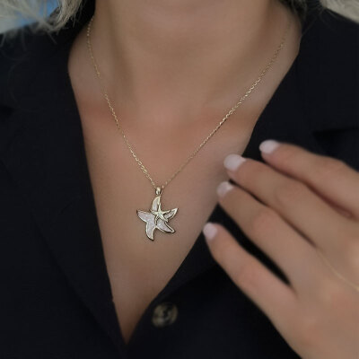 14 Ayar Altın Cetaş Aqualis Deniz Yıldızı Kolye, Taşlı Kolye