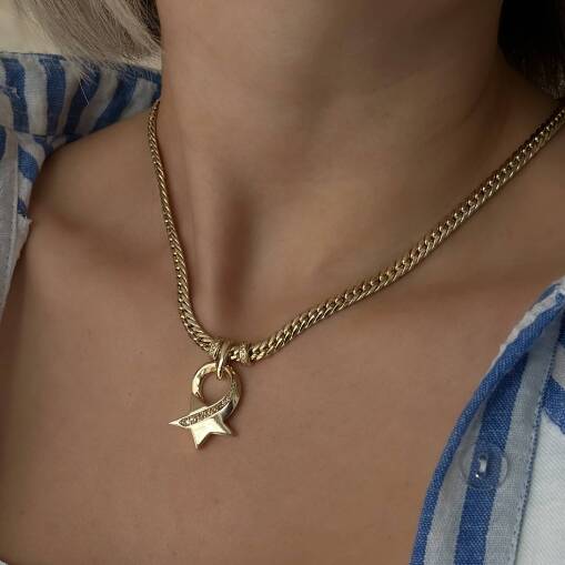 14 Ayar Altın Cetaş Eterna Taşlı Star Kolye - 3