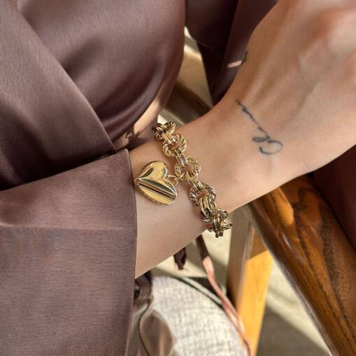 14 Ayar Altın Cetaş Kalp Bileklik | Zarif Tasarım - 2