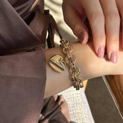 14 Ayar Altın Cetaş Kalp Bileklik | Zarif Tasarım - 1