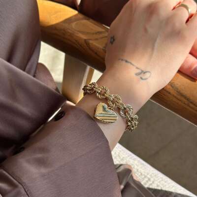 14 Ayar Altın Cetaş Kalp Bileklik | Zarif Tasarım - 3