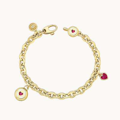 14 Ayar Altın Cetaş Kozmos Sallantılı Kalp Taşlı Bileklik