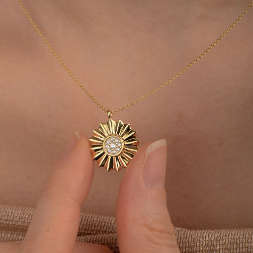 14 Ayar Altın Çiçek Kolye Zirkon Taşlı – Zarif Tasarım - 2