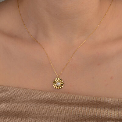14 Ayar Altın Çiçek Kolye Zirkon Taşlı – Zarif Tasarım - 3