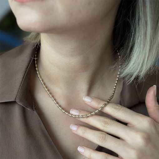 14 Ayar Altın Çift Top Tasarım Kolye - 1